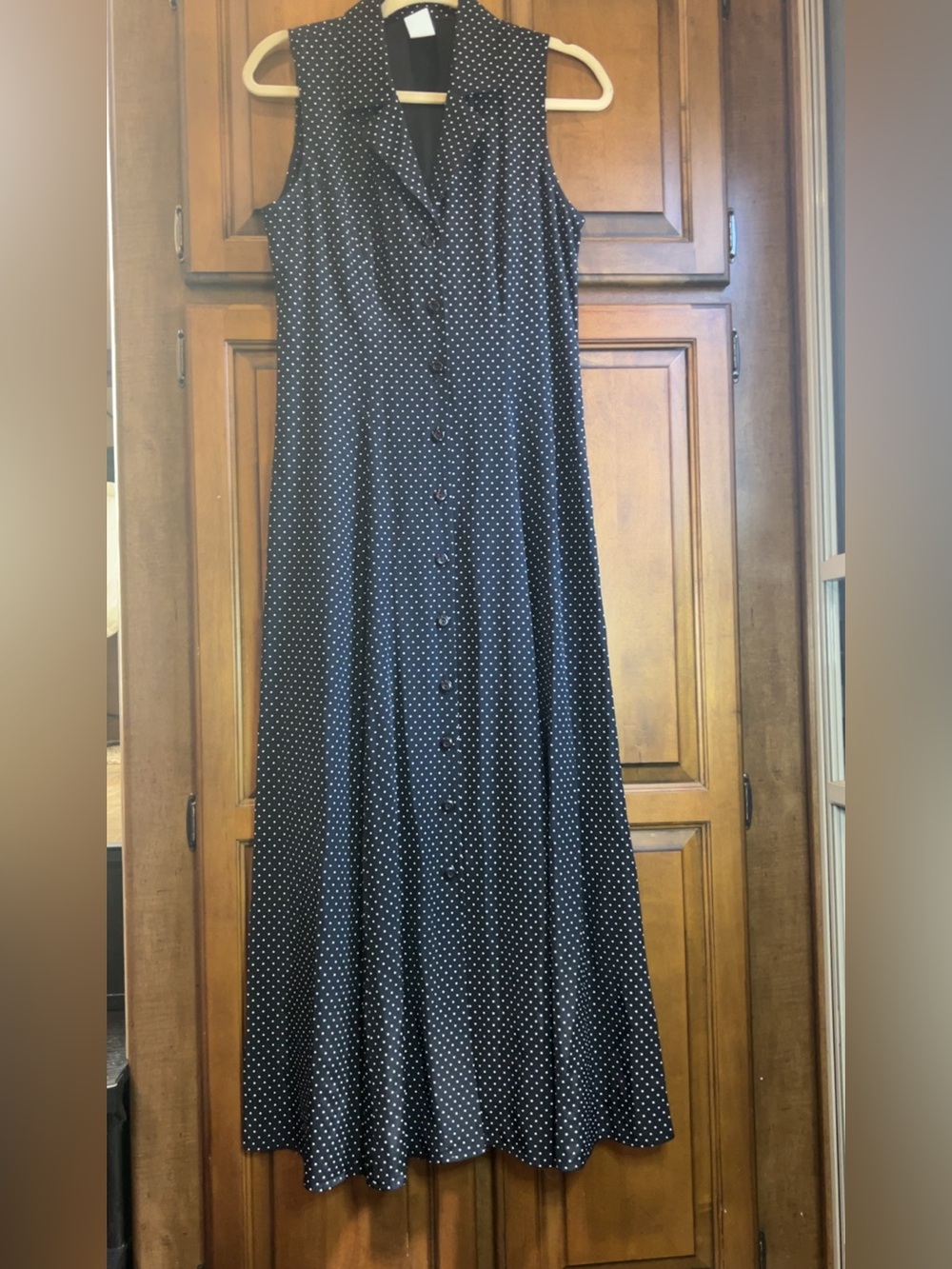 VTG 90’s My Michelle Navy/White Polka Dot Button Front Collared Shirt Dress 7/8 - Picture 3 of 10